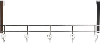 Deurhanger kapstok zilver met 5 kristal haken 47 cm - Badkamer/slaapkamer kapstok - Deurkapstokken