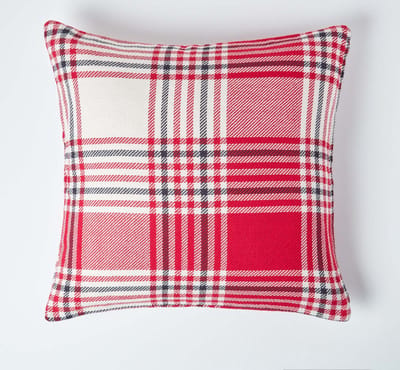Homescapes Rode Schotse ruit katoenen kussenhoes 45 x 45 cm