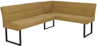 Hoekbank MCW-O81, eetkamerbank, Oeko-Tex (310 g/m²) chenille stof/textiel met metaalaccenten, 210 x 159 cm ~ mosterdgeel