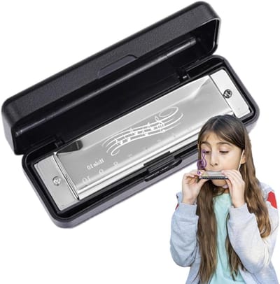 Mondharmonica Kinderen - Muziekinstrument Beginners - Muzikale Opvoeding - Watergedragen Materiaal - Compact Licht - Zilver