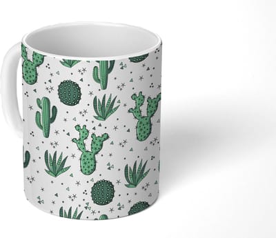 Mok - Koffiemok - Patronen - Cactus - Planten - Vetplant - Mokken - 350 ML - Beker - Koffiemokken - Theemok