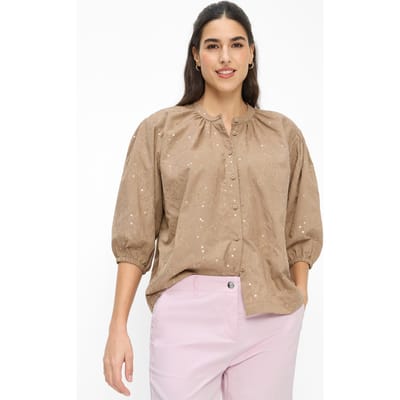 Blouse met bloemetjesborduursel en pailletten - bruin - Gr. 38 van Goldner Fashion