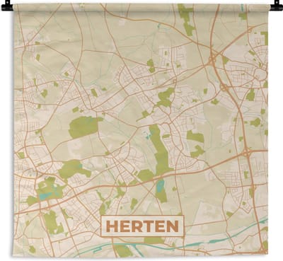 Wandkleed - Wanddoek - Herten - Vintage - Plattegrond - Kaart - Stadskaart - 180x180 cm - Wandtapijt