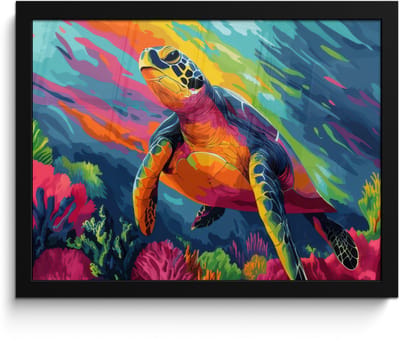 Poster in lijst - Fotolijst 40x30 cm - Posters - Koraal - Schildpad - Abstract - Water - Posterlijst zwart - Decoratie - Wanddecoratie woonkamer - Muurdecoratie slaapkamer