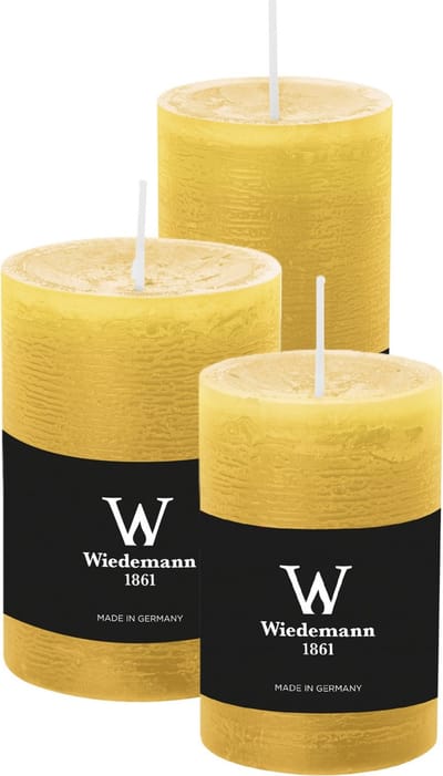Wiedemann Cilinderkaarsen/stompkaarsen - set van 3 - rustieke kaars - okergeel - 6x9/6x12/7x10 cm