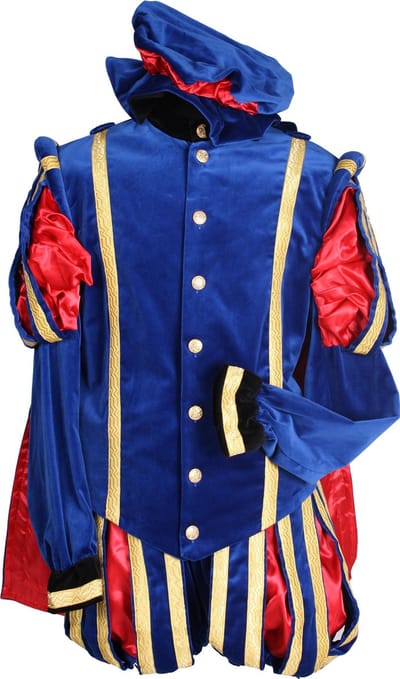 Piet katoen fluweel met cape Blauw / Rood.