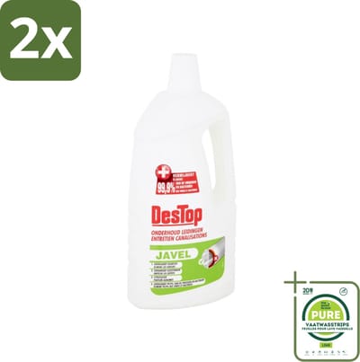 DesTop - Onderhoud Leidingen - Javel - 4-in-1 Werking - Citroengeur - 1,5L - Voordeelverpakking - 2 stuks - Riolering schoonmaken - Leidingen reinigen