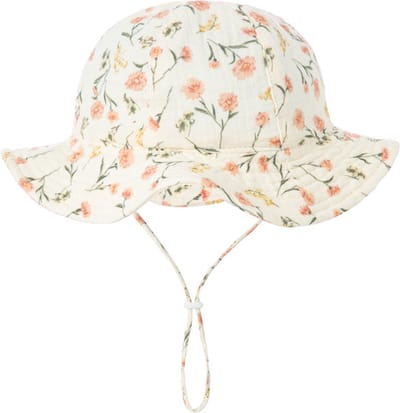 Schattige Vakantie Zonnehoed - Zonnehoedje - Wafel - Bloesem / Bloem / Bloemetjes | 3 – 18 Maanden - Baby – Kind - UV Werend - Elastiek – Licht Uitrekbaar - Strandhoedje - Zomer Accessoire - Voor op het strand of onderweg! - DH Collection