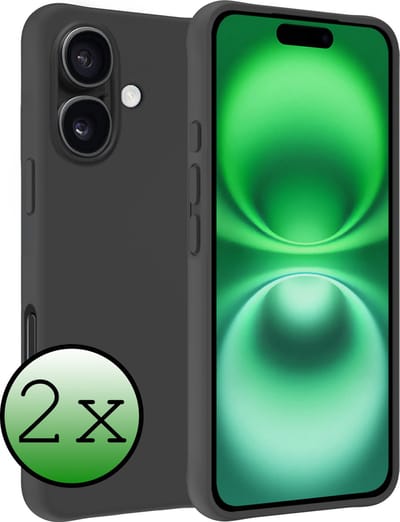 Hoesje 2 Stuks - Geschikt voor Apple iPhone 16 - Sterk & Shockproof - Case Siliconen - Back Cover - Telefoon Hoes - Zwart