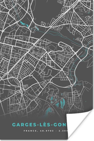 Poster Frankrijk - Garges-lès-Gonesse - Stadskaart - Kaart - Plattegrond - 120x180 cm XXL