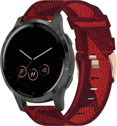 By Qubix - Geschikt voor Garmin bandje - 18mm - Geschikt voor Garmin Venu 3s / Vivoactive 4s / Venu 2s / Vivomove 3s / Forerunner 255s / 265s - Canvas nylon bandje - Rood
