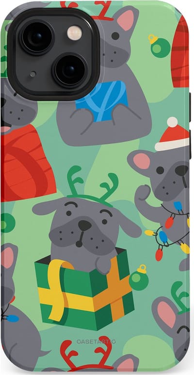 Casetastic hoesje geschikt voor Apple iPhone 13 mini - MagSafe - Dubbellaagse bescherming - Hondje als Kerstcadeau - Fashion Case - Mintgroen Grijs Rood