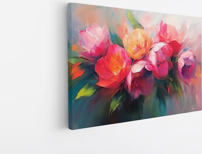 Saammp Canvas Schilderij - Roze Tulpen in Abstract Licht - Bloemen - Natuur - 45x30 - Foto op canvas - Wanddecoratie - Kantoor en Woonkamer Decoratie