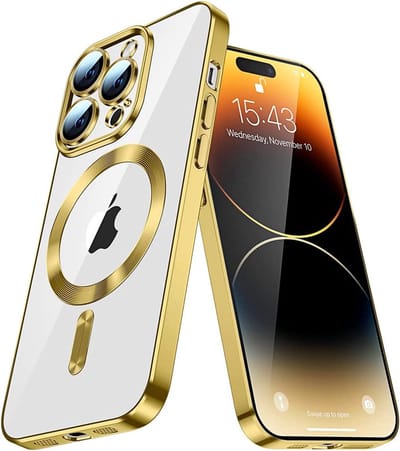 Casemania Hoesje Geschikt voor Apple iPhone 14 Pro Max - Goud - Siliconen Back Cover Geschikt voor Magsafe