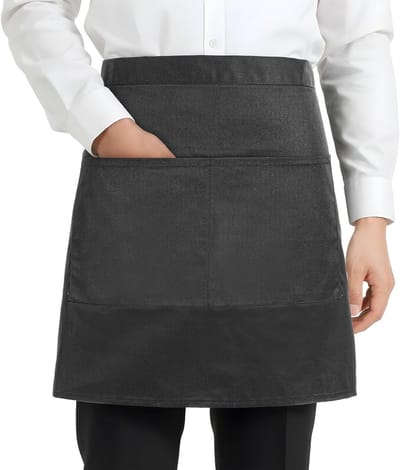 Zwarte Taille Schort Set van 2 met Strik en 2 Zakjes voor Horeca, Koken en Bakken