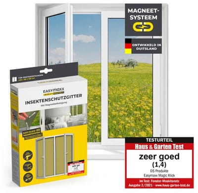 EASYmaxx Raamhor vliegenhor voor ramen met Magic Click | Muggengaas kan individueel op maat worden geknipt voor alle ramen tot 150 x 130 cm | Eenvoudige installatie met 12 magneten - niet boren of schroeven, zwart, 1 stuk