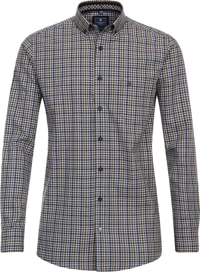 Redmond comfort fit overhemd - twill - bruin geruit