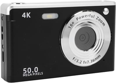 50MP camera met 16x zoom, 4K Ultra HD digitale camera voor tieners met stabilisatie, nachtzicht, compacte, kleine behuizing voor eenvoudig dragen, 32G-kaart voor (zwart)