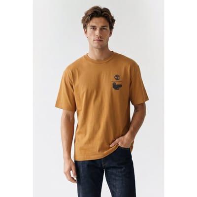 Timberland Take A Hike Back Graphic Ss Tee Wheat Boot Taglia: S | T-shirt stampate Outlet | Uomo | Marrone