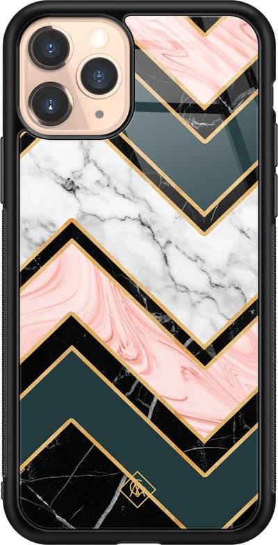 Casimoda® hoesje - Geschikt voor iPhone 11 Pro - Marmer Triangles - Luxe Hard Case Zwart - Backcover telefoonhoesje - Multi