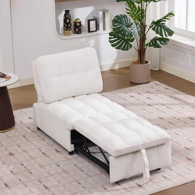 Uitschuifbare slaapbank - Zitbank bed - Multifunctioneel wonen - Verstelbare rugleuning - 68 x 95 x 76 cm - Wit