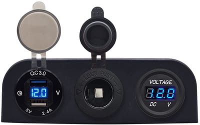 ProRide 12V USB Autolader 2 Poorten - 5V/2.4A - Voltmeter en 12V/24V Sigarettenplug - Drievoudig opbouw paneel