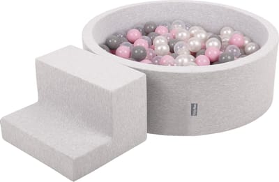 KiddyMoon Schuimspeelplaats met stappen en Ballenbad - 7cm 200 Ballen - Speeltoestel - Ballenbak voor baby's - voor kinderen - Lichtgrijs: Parel Grijs Transparant Poederroze