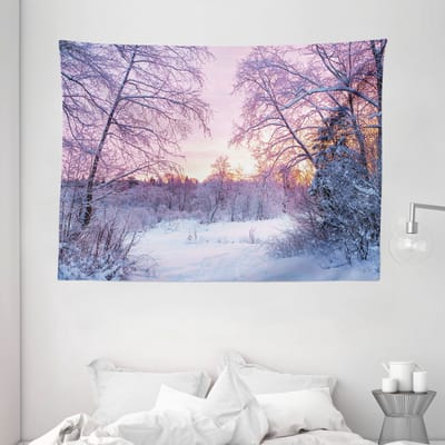 ABAKUHAUS Landschapstapijt en sprei, Takken Besneeuwde Zonsondergang, 230 x 140 cm, Lavendelpaars Wit