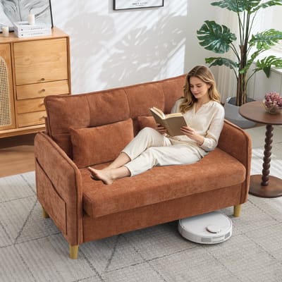 Komhtom Zitsbank - 2-zits - Chenille stof - Met armleuningen en zijvakken - Bruin - Voor kantoor en woonkamer - 127 cm
