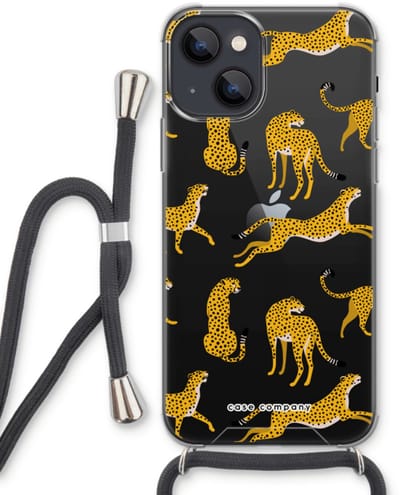 Case Company® - Hoesje met koord geschikt voor iPhone 13 hoesje met Koord - Luipaard - Telefoonhoesje met Zwart Koord - Bescherming aan alle Kanten en Over de Schermrand