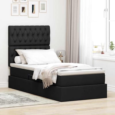 vidaXL - LED - opbergbed - met - matras - Zwart - 90 - x - 200 - cm - Stof