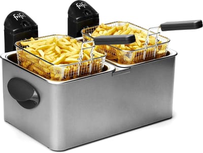 Dubbele Frituurpan - Professionele Frituur - Grote Porties - Dubbele Container - 7 Liter Capaciteit - Grijs