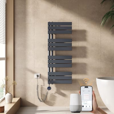 EMKE Elektrische Handdoekradiator - Slimme Bediening - APP Week Timer - 104x40cm - 400W - Mat Antraciet