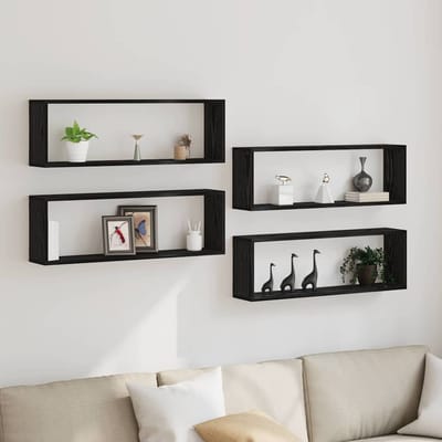 vidaXL - Wandplanken - 4 - st - Zwart - Eiken - 80 - x - 15 - x - 26 - cm - Bewerkt - hout