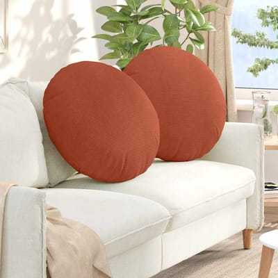 vidaXL Zitkussens 2 st Katoen Stof Rood-oranje Ø60 x 21 cm