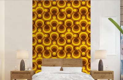 Behang - Fotobehang Patronen - Retro - Bruin - Geel - Breedte 140 cm x hoogte 220 cm