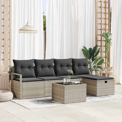 vidaXL - Bankstel - 6 - st - 5-Aantal - zitplaatsen - Lichtgrijs - poly - rattan