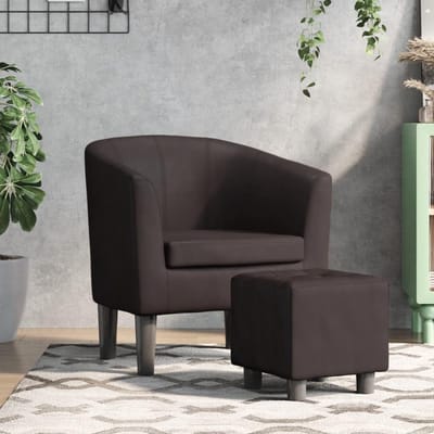 Clubstoel met voetenbank - Lounge fauteuil - Ontspannen zitten - Duurzaam kunstleer - 70 x 56 x 68 cm - Bruin