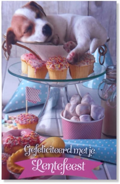 Lentefeest Wenskaart Puppie - 12x17cm - Gevouwen kaart inclusief envelop