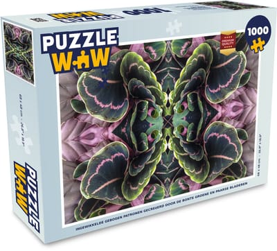 Puzzel Ingewikkelde gebogen patronen gecreëerd door de bonte groene en paarse bladeren - Legpuzzel - Puzzel 1000 stukjes volwassenen