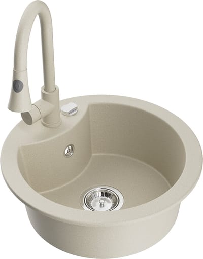 Mexen Diego granieten spoelbak 1-komorige met keukenmengkraan Elia, beige - 6512-69-670101-69