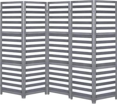 LW Collection Kamerscherm hout grijs/wit / kamerschermen hout 5 panelen - scheidingswand grijs 170x200cm - inklapbare Paravent kant en klaar