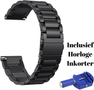 KELERINO. Metalen Schakel Bandje geschikt voor Fitbit Versa 2 (Lite) - Met Inkorter - Zwart
