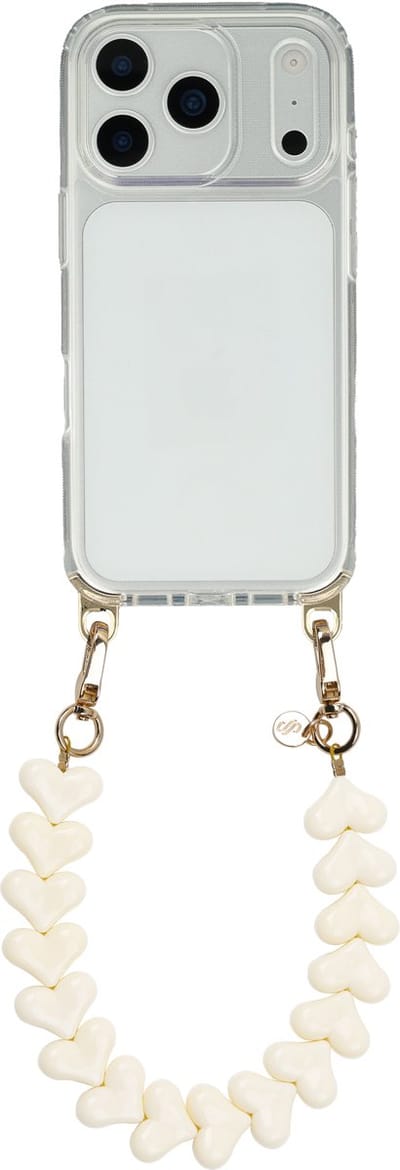 Selencia Transparant Hoesje met Haakjes inclusief Hartjes Polskoord - Geschikt voor Apple iPhone 17 Pro - Beige