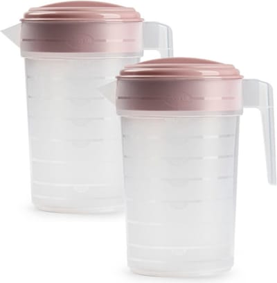 Plasticforte Waterkan - 2x - 2L - roze/transparant - met deksel - kunststof - schenkkan