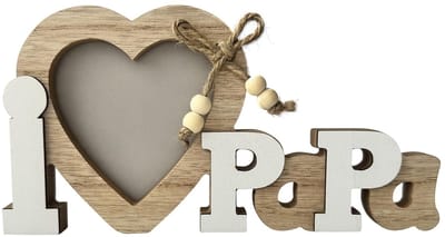 Dailygoods - Houten hartvormige fotolijsten - Gepersonaliseerde fotolijst - Bruin en wit - I Love Papa - Ideaal voor Vaderdag en verjaardagen - Geschi...