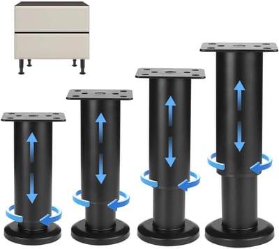 4 stuks verstelbare meubelpoten, zwart, 12 - 18 cm, in hoogte verstelbare poten voor meubelpoten, poten voor kastpoten, bankpoten, bedpoten, commodes, bankpoten, commodes, bankpoten