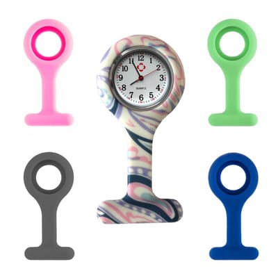 Fako - Verpleegstershorloge - Zusterhorloge - Siliconen RVS Set II - 5 Hoesjes & RVS Klokje
