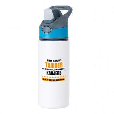 Hacebo® - Trotse trainer waterfles met rietje blauw - Trainer - een trainer - sport - verjaardagscadeau - cadeau voor trainer - water fles - 650ML