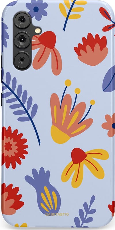 Casetastic hoesje geschikt voor Samsung Galaxy A34 (2023) 5G - Dubbellaagse bescherming - Bloemenwind - Fashion Case - Lichtblauw Terracotta Geel